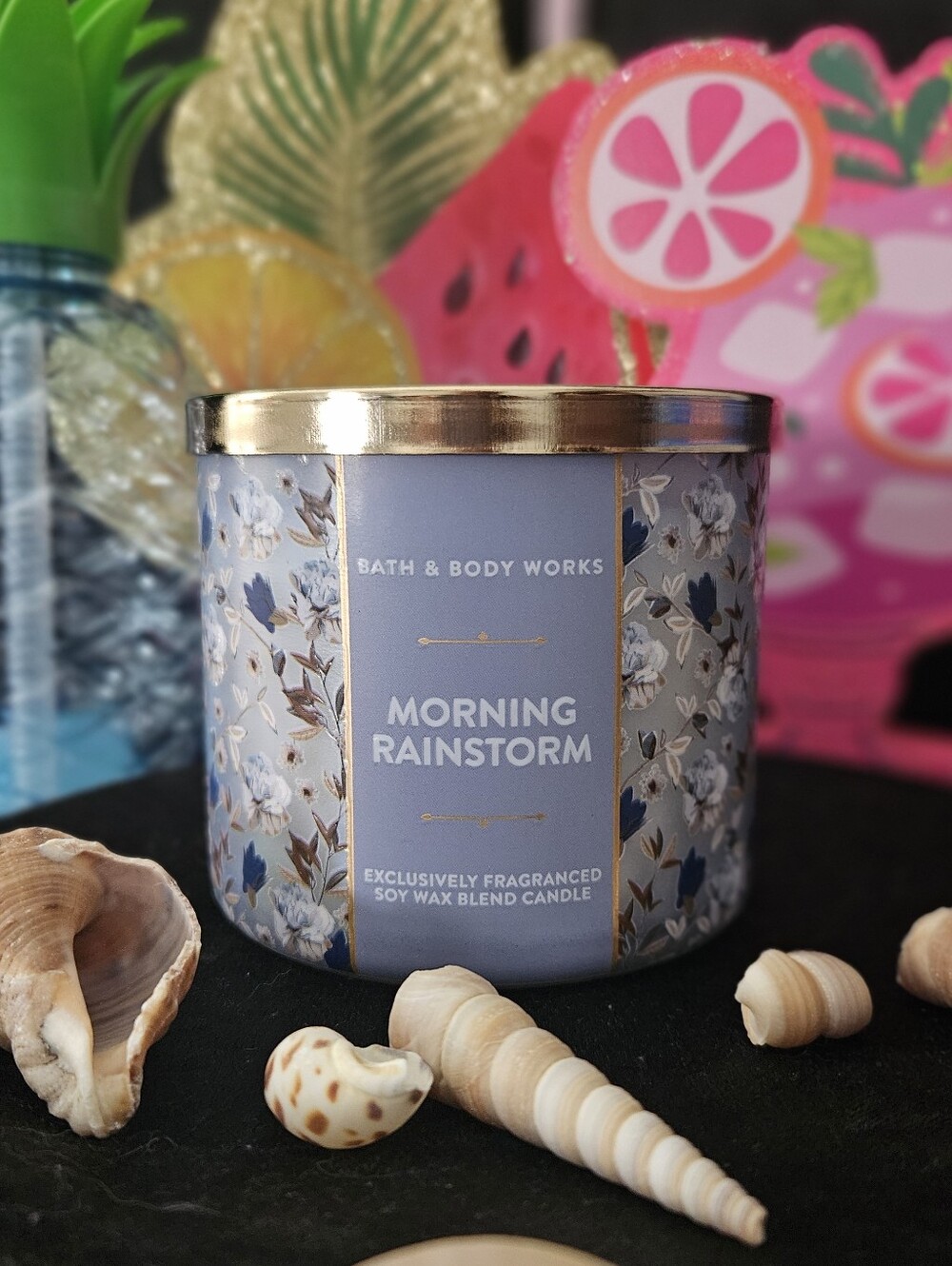 NWT Bath & Body Works Morning Rainstorm 3-wick Candle - Purple, Multi